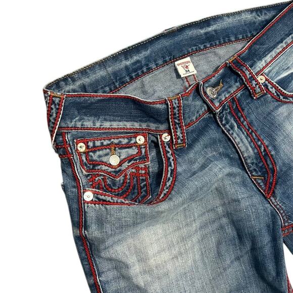 True Religion Red Chainstitch Ricky Straight Jeans - Picture 6 of 8